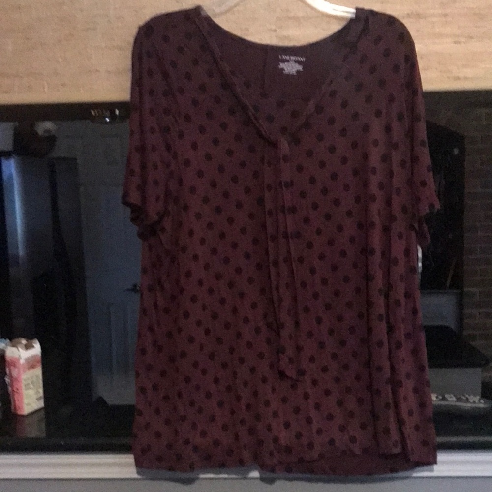 LANE BRYANT Purple & Black polka dot blouse w/ neck tie scarf ribbon bow